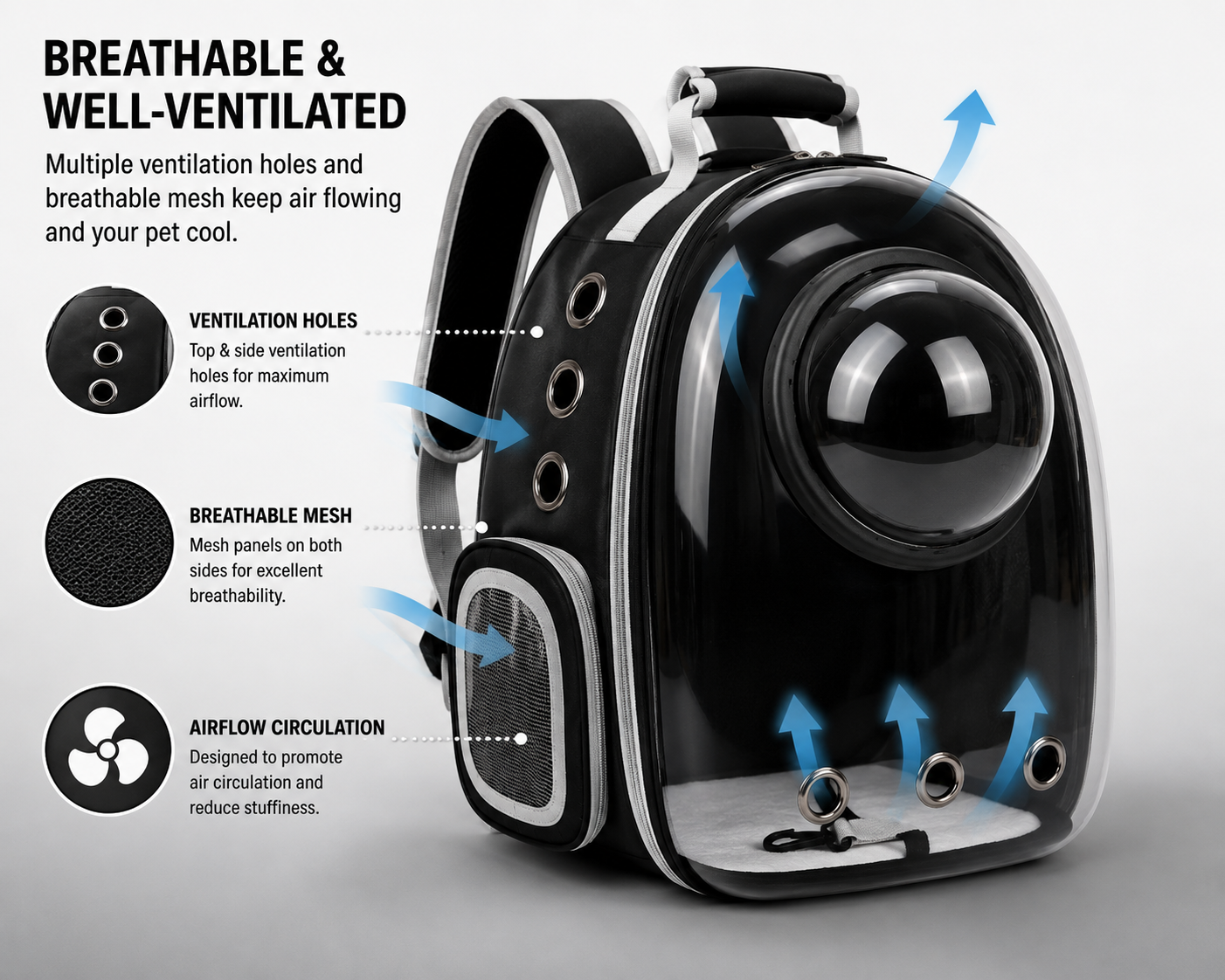 Black Cat Backpack Carrier with Bubble Window – Travel Carrier, Up to 20 lb