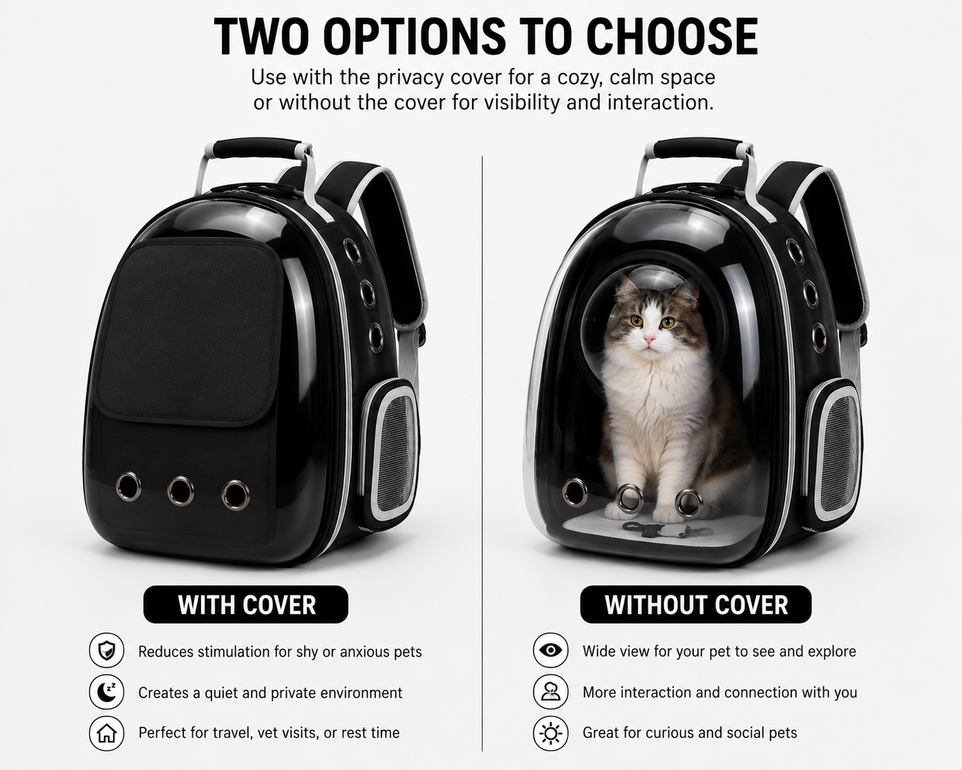 Black Cat Backpack Carrier with Bubble Window – Travel Carrier, Up to 20 lb