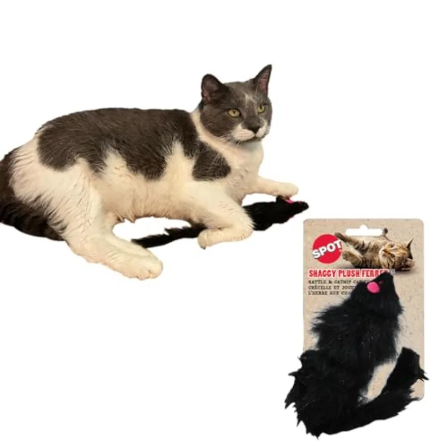 Shaggy Plush Ferret Interactive Rattle and Catnip Fuzzy Toy for Indoor Cats and Kittens Large Size 11 Inches Perfect for Pounci