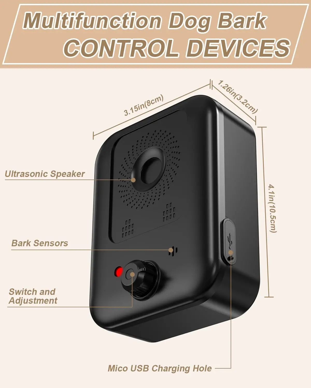 Pet Automatic Anti-Barking Device-Control Barking-Rechargeable-Ultrasonic Dog Barking Deterrent Device-Outdoor/Indoor-Training