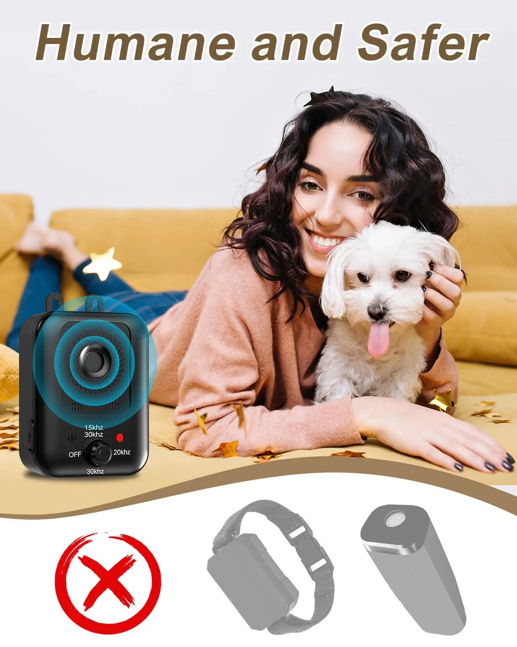 Pet Automatic Anti-Barking Device-Control Barking-Rechargeable-Ultrasonic Dog Barking Deterrent Device-Outdoor/Indoor-Training