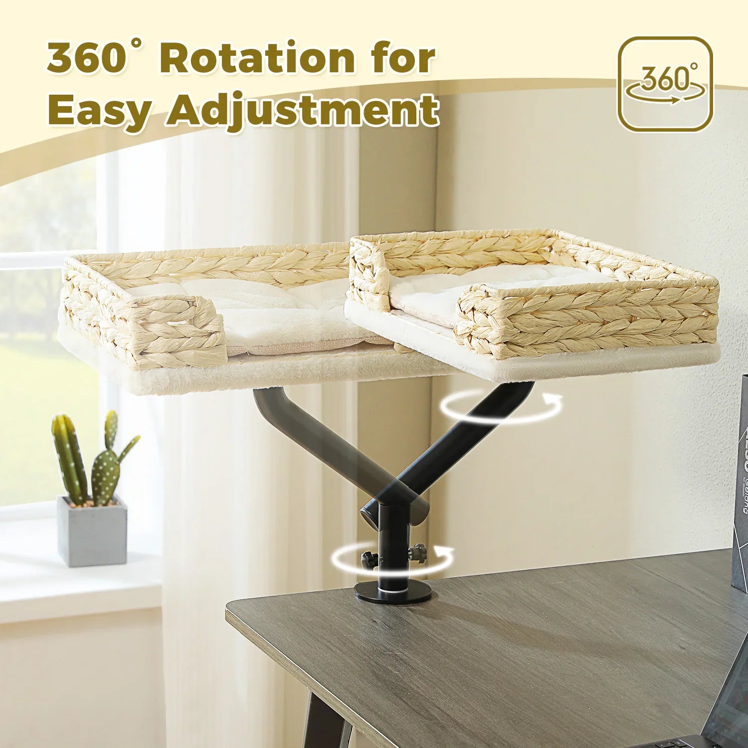 Cat Desk Bed, 360° Rotatable Cat Bed Stand for Indoor Cats, Adjustable Cat Basket, Cats Hammock for Table, Soft Cat Bed for Desk