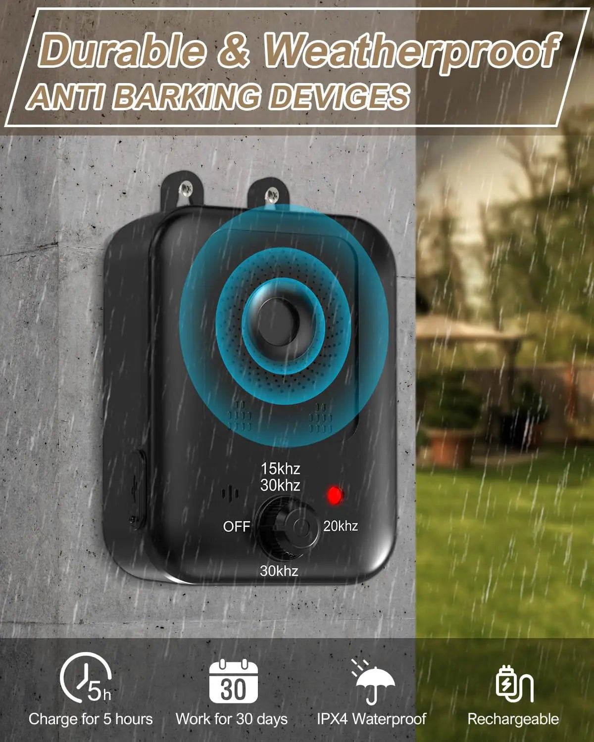Pet Automatic Anti-Barking Device-Control Barking-Rechargeable-Ultrasonic Dog Barking Deterrent Device-Outdoor/Indoor-Training